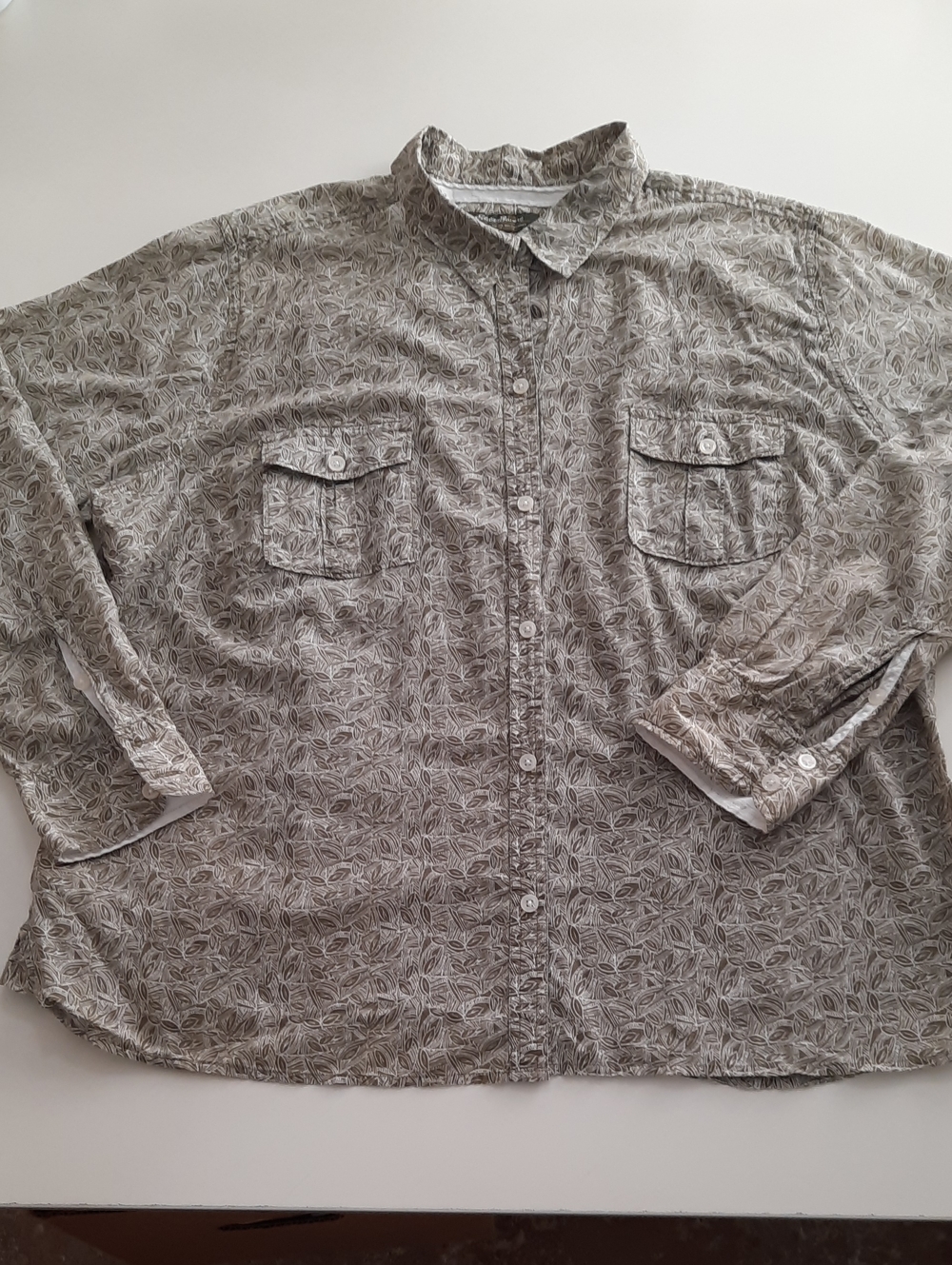 Eddie Bauer White Textured Cotton Shirt with Brown Label Detail - Size XXL
